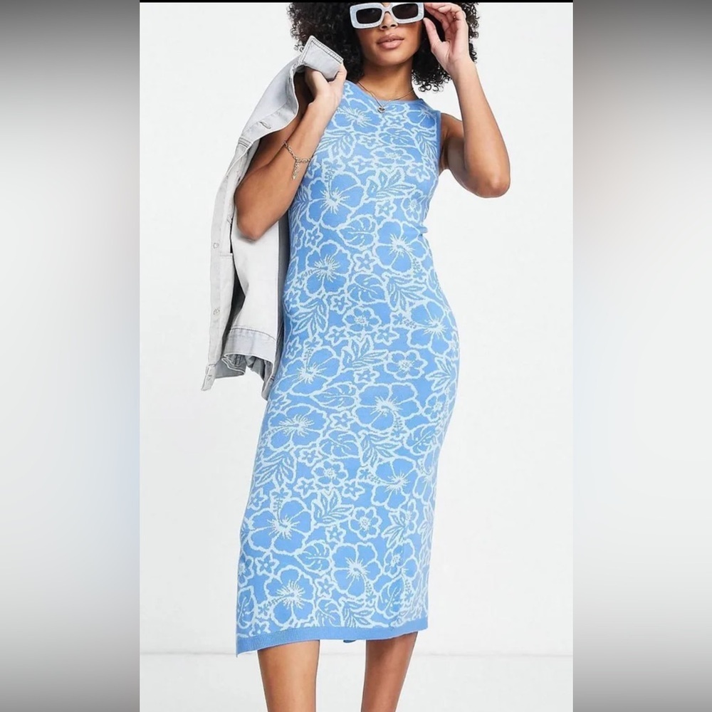 ASOS Blue Floral Midi Dress - Picture 2 of 3